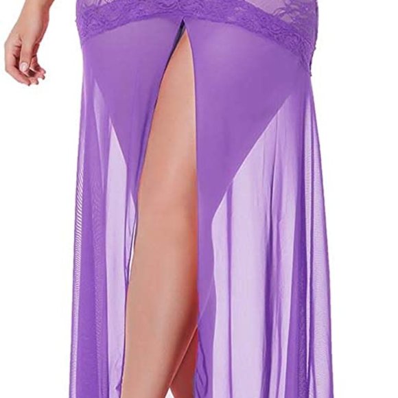 Plus Size Lingerie for Women Split Maxi Long Gown - Picture 6 of 9